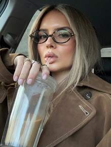 Women's Transparent Brown Oval PC Frame Flat Glasses, Suitable For Daily Wear - Brown - View 9