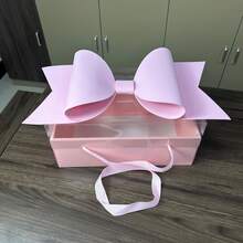 1pc Bowknot Gift Box Set, For Gift Wrapping, Floral Packaging, Durable Plastic & Paper Material Gift Box With Ribbon Handle, Suitable For Wedding, Party, Birthday, Valentine's Day Gifts - Multicolor - View 12