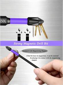 6 piezas/Juego de brocas de destornillador magnético de acero de aleación a prueba de impactos y antideslizantes con vástago hexagonal, adecuado para herramientas eléctricas - Multicolor - Ver 4
