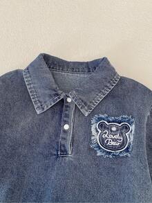 New Spring/Autumn Baby Clothes, Cute Infant Romper, Denim Jumpsuit With Canvas Bear Embroidery, Long Sleeve Crawler - Blue - View 5