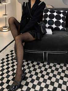 Women's Polka Dot Print Mesh Pantyhose, Suitable For Pairing With Skirts - Black - View 2