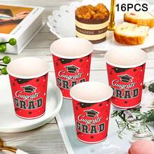 1 Pack Graduation Theme Graduation Cap Design 9OZ Paper Cups, Graduation Season Theme Party Disposable Paper Cups - Red - View 8