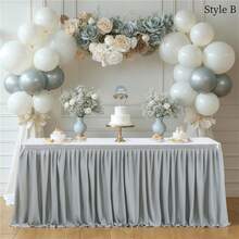 1pc White Polyester Table Skirt, Fits 72inch/183cm Rectangular Tables, Wrinkle-Resistant & Easy To Clean Ruffled Tablecloth, Suitable For Birthday Cake Tables, Banquets, Weddings, Bridal Showers, And Various Party Celebrations