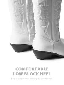 White Faux Leather Women's Embroidered Cowgirl Boots For Outdoor Music Festival Black White Brown Mid-Calf Pull-On Block Heel - trắng - Xem 6