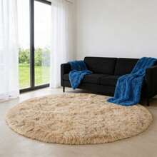 1 pieza Alfombra redonda de estilo nórdico de lujo en color blanco crema, alfombra de unicolor esponjosa para dormitorio, sala de estar, sofá, todo el año, decoración navideña, crea un ambiente acogedor y elegante en el hogar - Camel - Ver 11