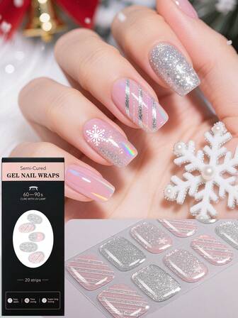 20 st. halvhärdade gelnagelklistermärken, skapar vinterjulastämning, kristallnagelklistermärken, utsökta söta röda rutiga rosett snöflinga snögubbe stjärnmönster, självhäftande hela nagelklistermärken, kräver UV-lampa, lätta att applicera och ta bort, lämpliga för kvinnors och flickors julfester, dejter och gör-det-själv-manikyr