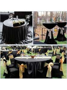 1/2 块黑色圆形桌布，缎纹面料，光滑纹理桌布，适用于婚礼、餐厅、会议、日常使用、派对、情人节、毕业典礼 - 彩色 - 查看 9