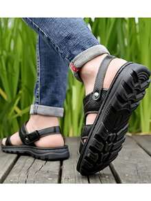 Sandalias De Piel Hombre Negras,deportivas al aire libre, antideslizantes, de suela blanda y con punta abierta, para conducir y playa