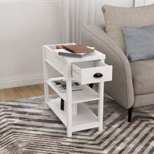 Narrow Side Table With Drawers And Fold-Down Divider – White - White - View 7