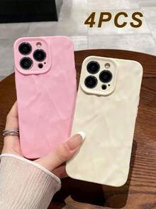 4pcs Simple Pleated Solid Color Lens Protection Phone Case, Personalized Compatible With IPhone 17 Pro Max, 16/15/14/13/12/11 Protective Cover - Multicolor - View 5