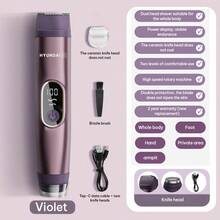 HYUNDAI 现代二合一女士电动剃毛器（紫色），陶瓷刀头，LED显示屏，USB-C充电，双刀头设计，适用于比基尼线、腋下、腿部和私处脱毛 - 紫羅蘭色 - 查看 2