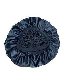 2-In-1 Wide Brim Sleep Cap & Hair Bonnet, Mesh Trim Satin Sleep Hat, Crochet Hair Wrap Cap - Aa - View 14