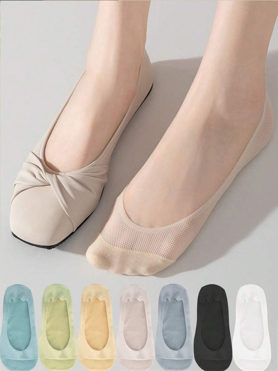 Ice Silk Boat Socks Women'S Summer Thin Shallow Mouth Invisible Silicone Anti Slip And Cotton Bottom Summer Boat Socks