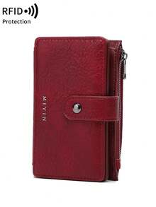 MIYIN Vintage RFID Blocking Multi-Functional Multi-Card Slot Short Wallet, Unisex, Portable For Daily Use, Retro Casual Style, With Zipper And ID Card Window, Can Hold Credit Cards, ID, Cash, Letters, Tri-Fold Design, Zipper Wallet, Christmas Gift, Thanksgiving Gift, Birthday Gift, Anniversary Gift, Women Wallet, Long Wallet - Burgundy - View 4