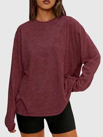 Speed mate 2026 Ny lös långärmad t-shirt för kvinnor, enkel rund halsringning, avslappnade sportkläder i Y2K-stil för hösten