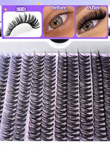280pcs Cluster False Eyelashes Single Lash Extensions, D-Curl, 9-16mm DIY Lash Clusters, 10D 20D 30D Waterproof False Eyelashes, Ultra Voluminous, Enlarge Eyes, Easily Create A Natural Eye Makeup Look, Reusable - Mauve Purple - View 6