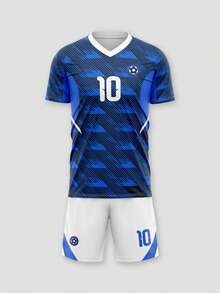 2 tricouri sport personalizate, în stil francez, pentru casă, concepute în stilul Cupei Mondiale din 2026, confecționate din material albastru regal cu modele. Potrivite pentru purtare zilnică, vizionarea meciurilor de fotbal și practicarea activităților sportive.