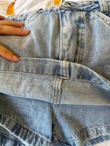 Women's High-Waisted Denim Shorts/Skirt - 淺色水洗藍 - 查看 2