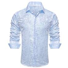 Mens Shirt Sky Blue Paisley Long Sleeve Shirts With One Pocket  Regular Fit Button Tops Wedding Formal Casual Office - Màu xanh nhạt - Xem 1