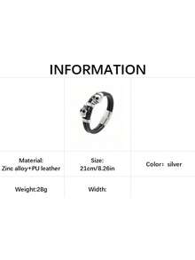 1pc Men's Punk Style Skull Cross Handmade Woven Leather Bracelet Accessory - Bracelet - View 13