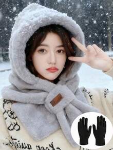 1pc Or 2pcs Unisex Solid Color Hat Scarf Set With Gloves, Autumn/Winter Warm Thermal Lined Windproof Earflap Hat Suitable For Outdoor Activities Like Cycling, Skiing, Hiking, Vacation Valentines Gift - Multicolor - View 8