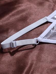 Adjustable Floral Lace Jacquard Bowknot Thong Panties For Women, Sexy Alluring Sheer Breathable Skin-Friendly Intimate Underwear - White - View 4