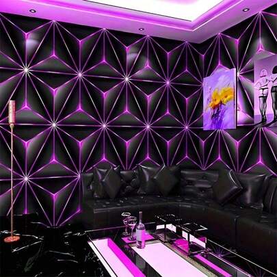 1卷3D发光壁纸，现代科技风格，易于粘贴和撕除，防水自粘可移除接触纸，适用于客厅、卧室墙面装饰、办公室、咖啡厅、家居和宿舍装饰。