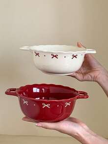 1/2pcs Lace Bow Ceramic Plate, Red Girly Newlywed Gift, Wedding Engagement Housewarming Holiday Tableware Decor