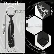 - Corbata negra para mujeres y nias, corbata punk con accesorios de cadena, corbata ajustable preatada para camisa escolar - negro, (Estrella: Negra) - Ver 4