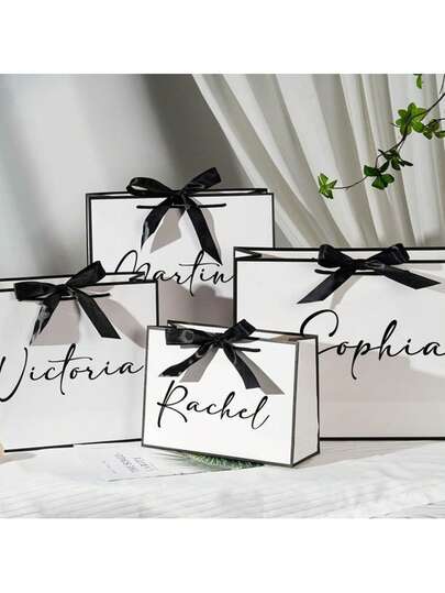 Personalisierte Hochzeitsgeschenktüten (bedruckbarer Name), Junggesellenabschied Geschenktüten, Willkommensgeschenktüten, elegante Geschenktüten, Dankeschön Geschenktüten, weiße Geschenktüten