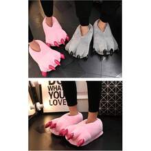 Unisex Paw Claw Slippers Funny Animal Plush Costume Shoes Plush Fuzzy Warm Home House Shoes Slipper Indoor - 小號 + 粉紅色 - 查看 2