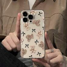 Funda de Teléfono Impresa 1pc Linda Funda de Teléfono Transparente Suave con Oso de Peluche y Lazo Adecuada para iPhone 17 16 15 14 13 12 11 Pro Max MINI AIR 14 15 16E Plus XS XR X 8 7 SE 2020 Cubierta de Teléfono No Amarillenta y a Prueba de Golpes - 1 pieza - Ver 2
