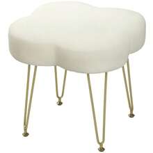 Upholstered Clover-Shaped Stool, Fabric Covering, Steel Legs, Cream White - White - View 1
