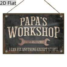 1pc 2D Flat Daddy's Workshop Sign, Daddy's Workshop, Wooden Garage Sign, Gift For Him, Easy To Install - Multicolor - View 1