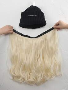 26-Inch Black Knit Hat + Detachable Synthetic Fiber Wig, Golden High-Temperature Synthetic Fiber Big Curly Hair, Suitable For Daily Wear - Gold - View 5