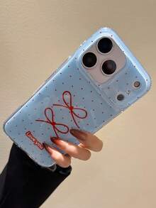 可爱蝴蝶结波点蓝色软壳手机壳，兼容 17 Pro Max、17 Pro、17、16 Pro Max、16 Pro、16、15 Pro Max、15 Pro、15、14 Pro Max、14 Pro、14、13 Pro Max、13 Pro、13、12 Pro Max、12 Pro、11，时尚撞色保护后盖，送给女孩的礼物 - 藍底紅波點 - 查看 7