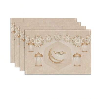 4/6/8 قطعة من الحصير المزين بنمط القمر والفوانيس لمناسبة رمضان، بأسلوب ريفي من الكتان، ديكور موضوع عيد مبارك، ديكور مائدة رمضان الكريم، ديكور طاولة القهوة، ديكور الحفلات، ديكور العطلات، ديكور المطبخ
