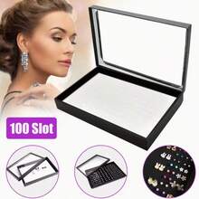 1个/3个装100格首饰盒，大容量首饰戒指展示盒 | 带透明盖和托盘支架的耳环收纳整理盒 - 彩色 - 查看 6