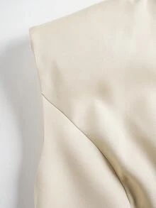QUNGIGU 女士双排扣无袖马甲，优雅V领背心上衣，修身商务休闲办公外套 - 卡其色 - 查看 6