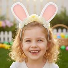 Diadema de conejito de Pascua para mujer, diadema de conejo con purpurina, corona floral, aro para el cabello, accesorio de fiesta - Rosa - Ver 3