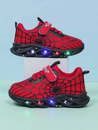 Mode Spider LED-belysning Andningsbara mesh-sportskor, lämpliga för pojkar och flickor - Casual, stötdämpande, halkfria löpar- och promenadsneakers för utomhusbruk hela säsongen