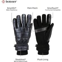 Isotoner Womens Water Repellent Touchscreen Iridescent Sleekheat Gloves And Flip Top Mittens - 金屬黑 - 查看 2