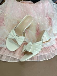 Cute New Thick Heel Round Toe Sandals With Bow Tie, Elegant & For Party, Prom, Banquet - White - View 7