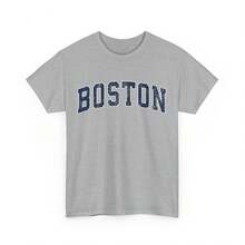 Boston Huts MA Vintage Sports Design Navy Design T-Shirt Suitable For Year-Round Wear, 220g Pure Cotton Single-Sided Printed Crew Neck Short-Sleeve T-Shirt, Women's Fun Printed Top - 顏色2 - 查看 1