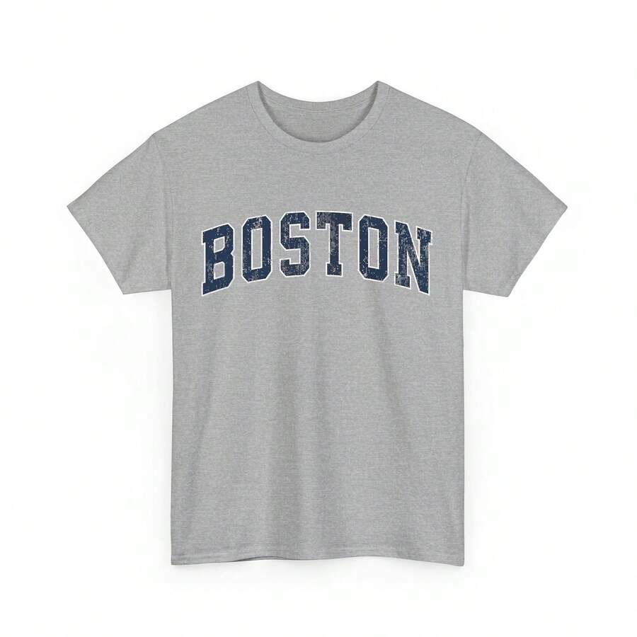 Boston Huts MA Vintage Sports Design Navy Design T-Shirt Suitable For Year-Round Wear, 220g Pure Cotton Single-Sided Printed Crew Neck Short-Sleeve T-Shirt, Women's Fun Printed Top - 顏色2 - 查看 1