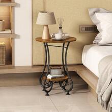 Side TableSmall Round End Table With Lower Shelf For Small Spaces Portable Couch Sofa Coffee Table Bedside Nightstand Table With Metal Frame Retro Accent Drink Table For Living Room Bedroom Balcony - Brown - View 6