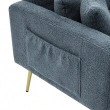 Convertible Sherpa Sofa Bed With Adjustable Backrest, Gold Metal Legs And Side Pockets - Blue + Foam + 2 Seat - View 6