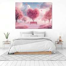 1pc 2D Flat, Modern Romantic Pink Love Scene Painting - Heart Tree Landscape Canvas Wall Art With Pastel Pink & Red Hearts, Framed Poster For Living Room, Bedroom, Bathroom, Office - Valentine's Wedding Anniversary Gift, Home Decor Decoration, Love Wall Decor, Bedroom Artwork, Scene Design, Highdefinition Print, 2D Flat - 金色 - 查看 4
