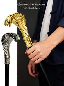 1pc Dual-Tone Snake Cane With Diamond Pattern, Gothic Style Metal Gentleman's Walking Stick - British Punk Scepter, Suitable For Men & Women, Ideal For Stage, Escape Room, Roleplay And Party/School Use - Multicolor - View 3
