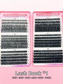 Asiteo 高容量睫毛嫁接套装，540/570/590 片装俄罗斯睫毛嫁接套装，3D 卷翘睫毛簇，D 卷翘睫毛簇，10-18mm DIY 睫毛嫁接，6 种款式睫毛簇，尖头睫毛簇 - 彩色 - 查看 9